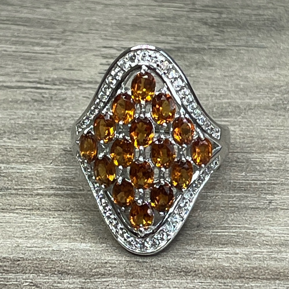 BBJ Honey Quartz and White Quartz Multi-Gemstone 925 Sterling Silver Ring
